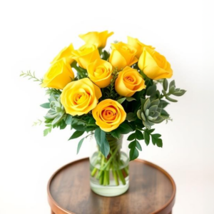 Yellow Rose and Succulents Bouquet